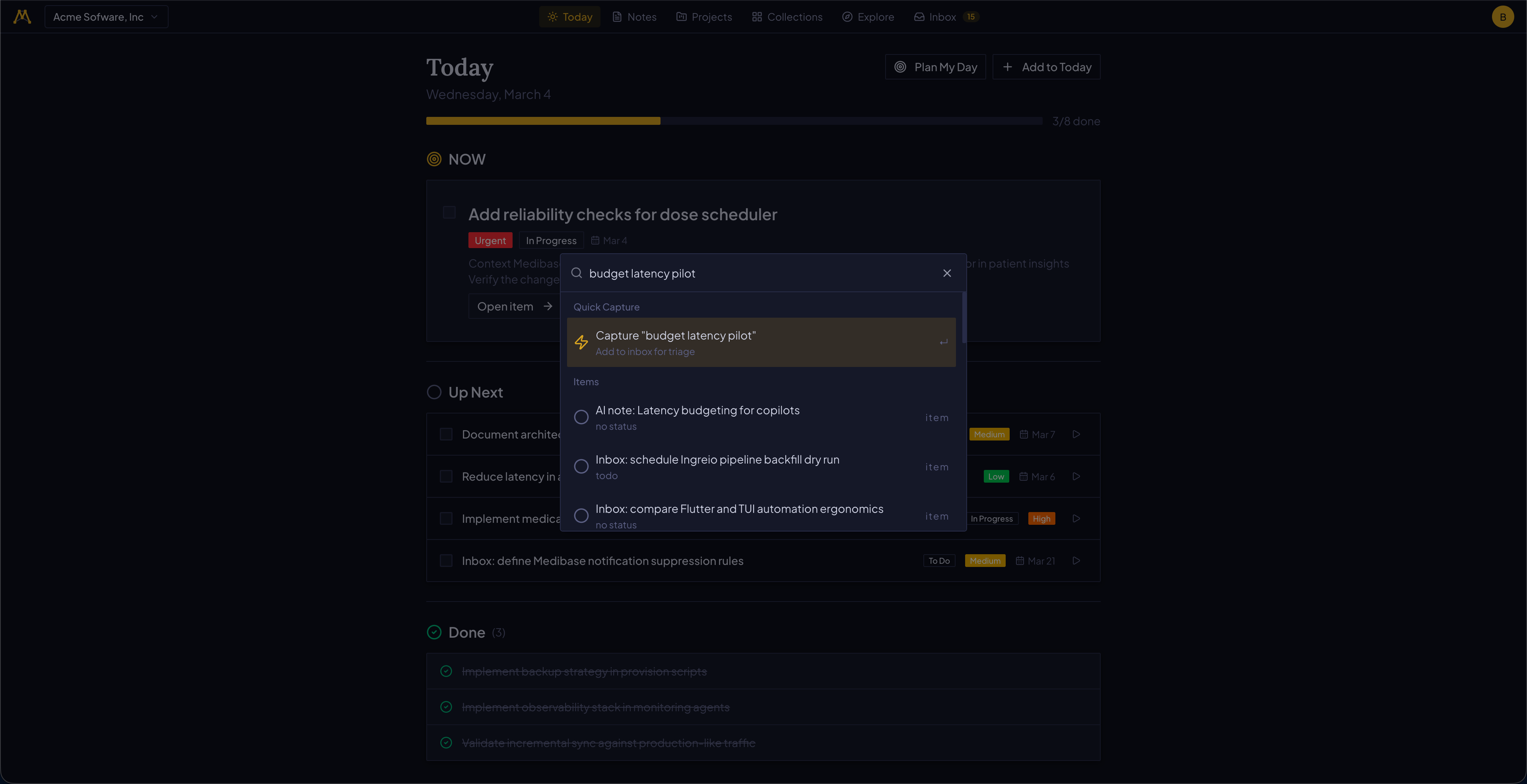 Memrik command palette for search and keyboard navigation
